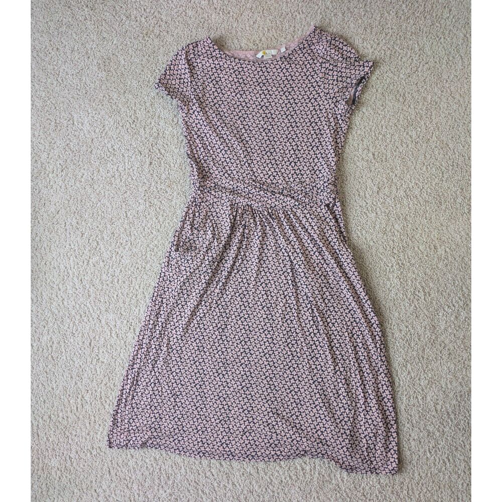 Boden Amelie Jersey Dress w/ Pink and Navy Blue Floral Ruched Waist Sz 4